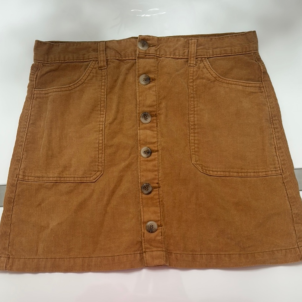 Brown Button-Front Corduroy Skirt